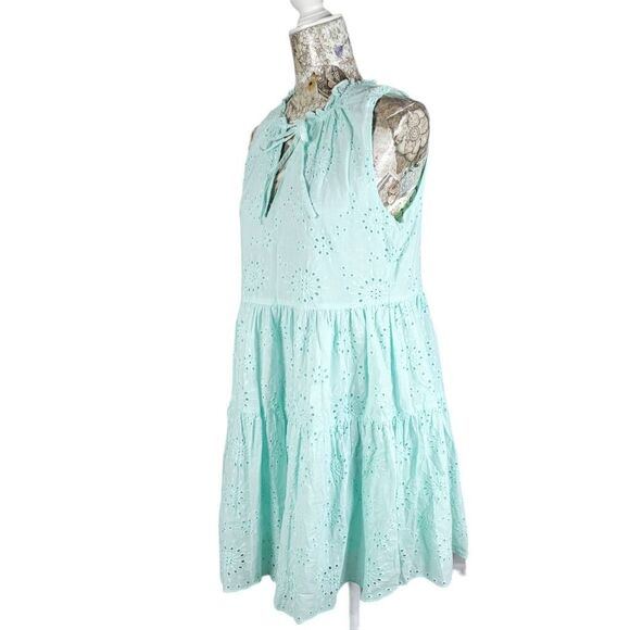 BB Dakota Steve Madden Soft Green Cotton Eyelet Tiered Ruffle Mini Dress - Picture 6 of 13
